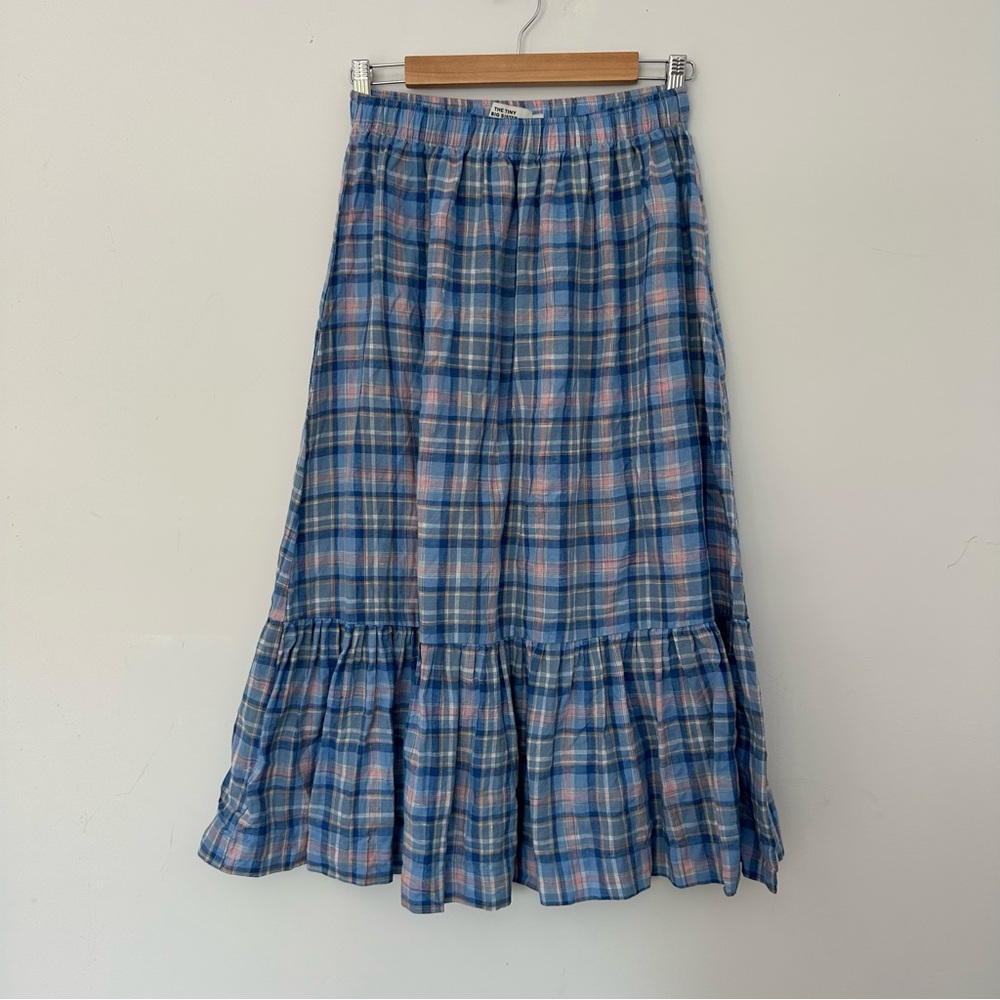 Tiny big sister blue linen plaid skirt - Picture 4 of 7